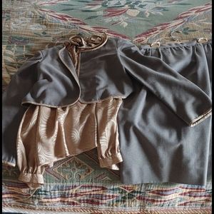 Skirt and jacket with silk blouse